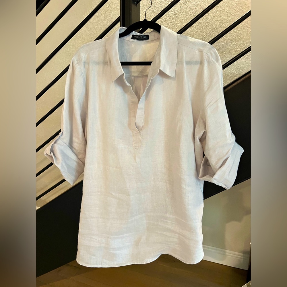 Women’s Blouse, light gray, XL, August Silk, 100% Linen